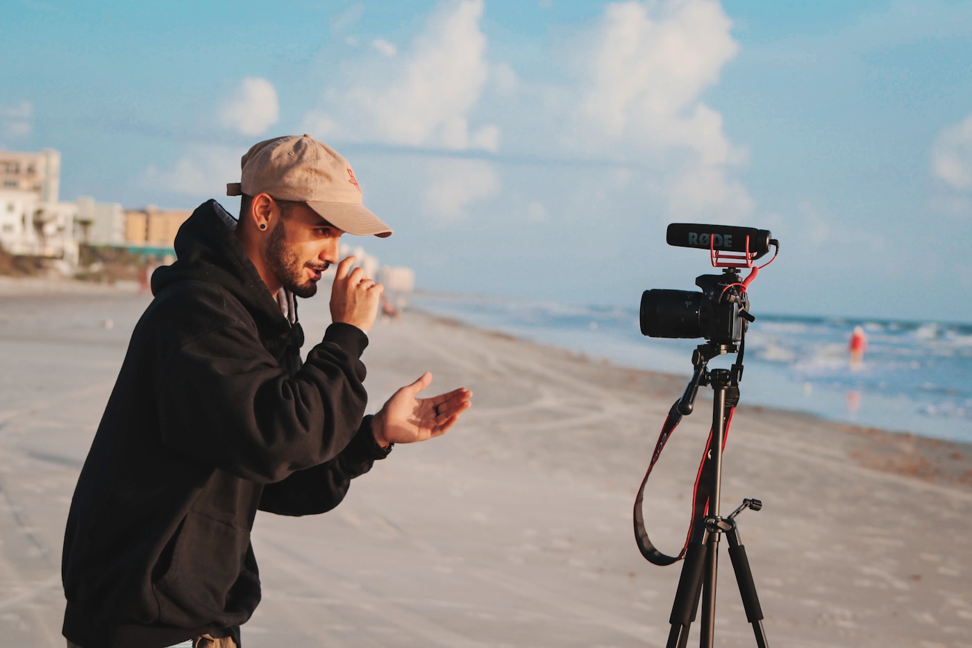 Content creator holding a camera for product video